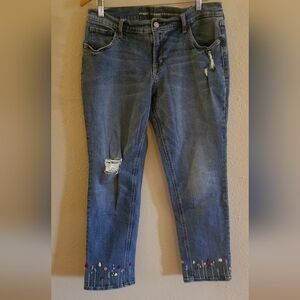 Old Navy womens boyfriend distressed blue jean embelished with flowers s…